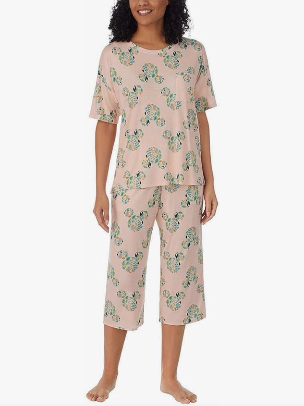 Disney 2 Piece Capri Pajama Set Mickey Mouse Pink Size M ( would fit L)
